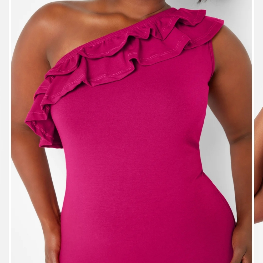 RUFFLE MIDI BODYCON DRESS - Picture 2 of 9